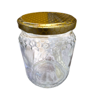 Glass Jar-375-ML Honey Comb Printed and embossed