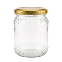 Glass Jar-375-ML Honey Comb Printed and embossed
