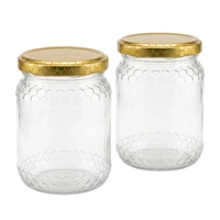 Glass Jar-750-ML Honey Comb Printed and embossed