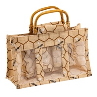 Honey Design Jute Bag With Wooden Handles