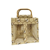 Bee Design Jute Bag With Wooden Handles (2 Jars)